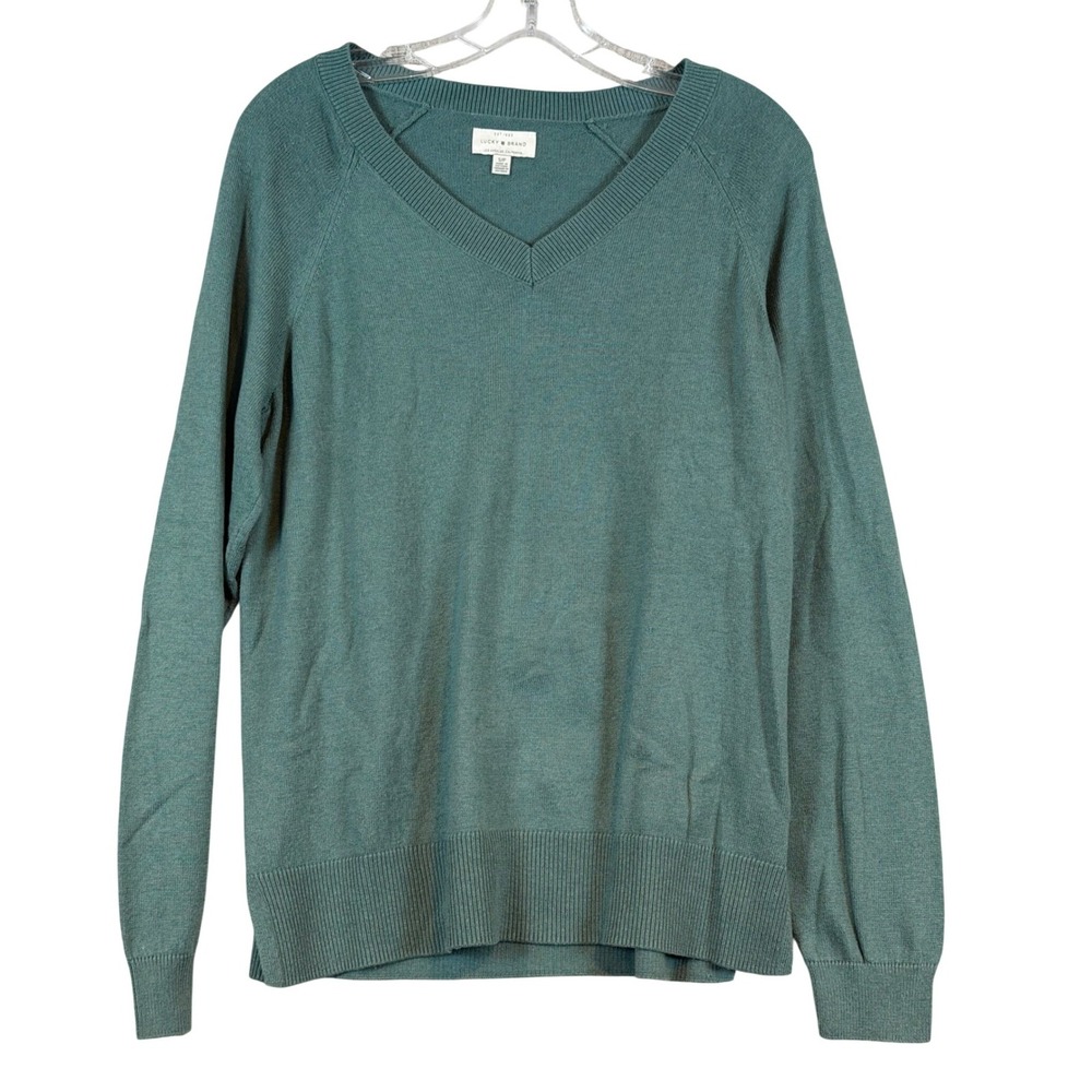 Lucky Brand Womens Seafoam Green V-Neck Raglan Long Sleeve Preppy Sweater S/P